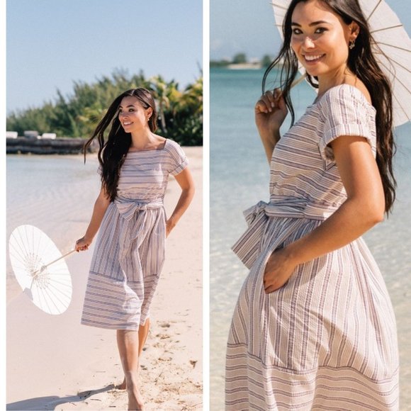 Gal Meets Glam Dresses & Skirts - Gal Meets Glam Tanya Stripe Bow Midi Dress Size 8